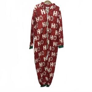 NWOT Giggling Getup Women's XL HO HO HO Christmas Jumpsuit Hooded Sleepwear